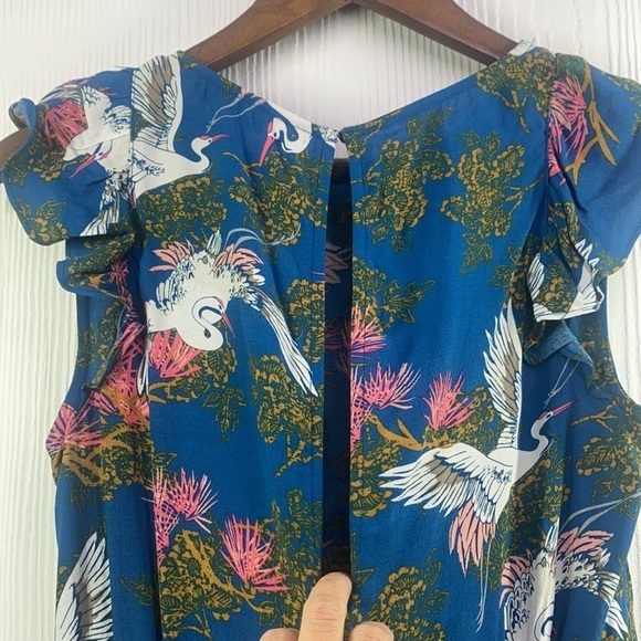 Express - Ruffle Short Romper with Bird and Floral Print Size XS - Picture 10 of 13